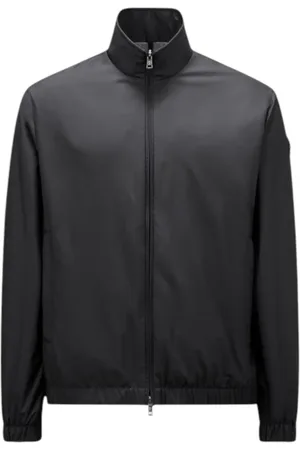 Moncler Jacka, Herr, XL, Bomull, Svart Windbreaker Jacka med Lärdetaljer