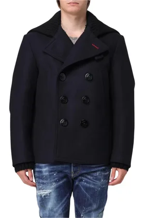 Dsquared2 Kappa, Herr, L, Blå Ull Peacoat Dubbelknäppt Kappa