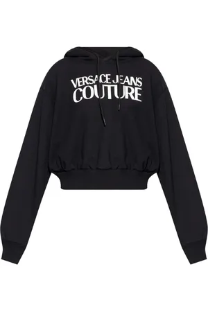 VERSACE Sweatshirts & Hoodies, Dam, M, Bomull, Svart Sweatshirt Aw24 Avslappnad Stil