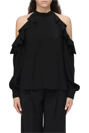 Etro Blusar & Skjortor , Dam, S, Volang Hög Hals Svart Blus