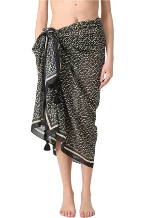 Tory Burch Badkläder, Dam, ONE Size, Svart Sarong med Tassel Detalj