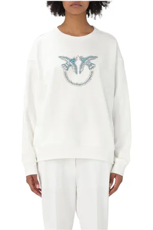 Pinko Sweatshirts & Hoodies, Dam, M, Vit Embellished Sweatshirt för Kvinnor