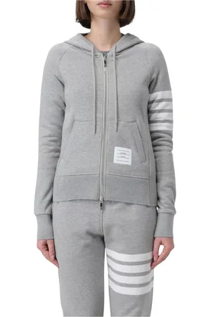 Thom Browne Sweatshirts & Hoodies, Dam, S, Grå Crewneck Sweatshirt med Ribbade Muddar