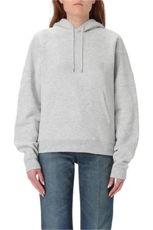 Saint Laurent Sweatshirts & Hoodies, Dam, S, Bomull, Grå Broderad Logga Hoodie