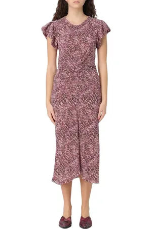 Isabel Marant Klänning, Dam, 2Xs, Lila Midi Klänning med Flutter Ärmar
