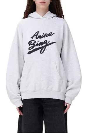 ANINE BING Sweatshirts & Hoodies, Dam, M, Bomull, Grå Logo Hoodie Oversized
