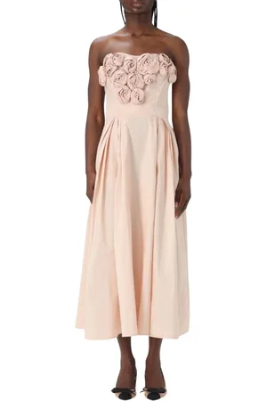 Elisabetta Franchi Klänning, Dam, L, Bomull, Elegant Blommig Applikation Midi Klänning