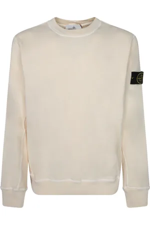 Stone Island Sweatshirts & Hoodies, Herr, L, Bomull, Kräm Borstad Bomullströja