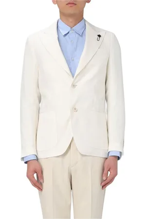 LARDINI Jacka, Herr, XL, Linne, Vit Linne Blazer Jacka med Fickor