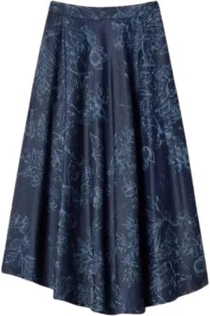 Twin-Set Kjol, Dam, M, Denim, Blommig Lång Jeanskjol