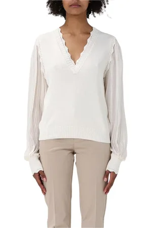 Twin-Set Stickade tröjor & koftor, Dam, S, Bomull, Pärla Sheer Sleeves Stickad Topp