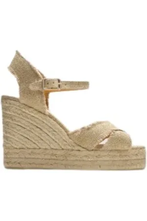 Castaner Skor, Dam, 37 EU, Linne, Metalliskt Linne Korsad Kil Espadriller