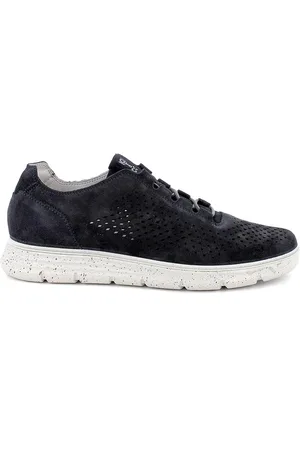 IGI&CO Skor, Herr, 42 EU, Läder, Blå låg sula sneakers med perforerade mönster