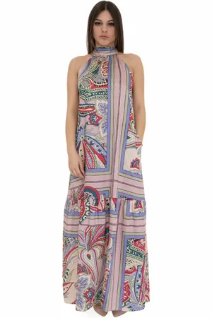 Liu Jo Klänning, Dam, S, Polyester, Foulard Print Slips Krage Kvällsklänning