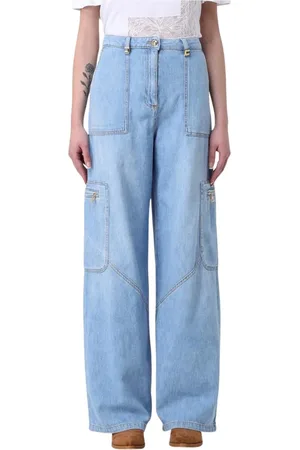 Elisabetta Franchi Jeans, Dam, W26, Bomull, Cargo Pocket Jeans i Klassisk Blå