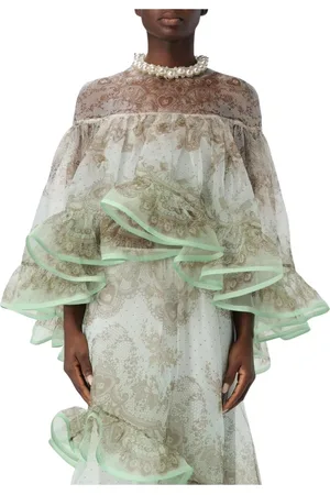ZIMMERMANN Blusar & Skjortor , Dam, S, Organza, Ruffle Organza Top Grön Elegant Stilfull