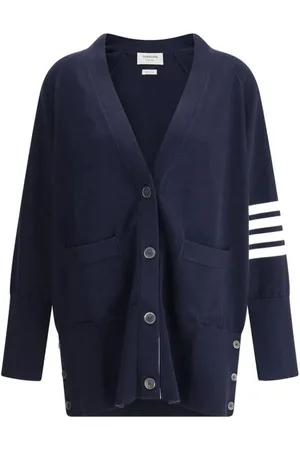 Thom Browne Stickade tröjor & koftor, Dam, S, Bomull, Randig Oversized V-ringad Cardigan