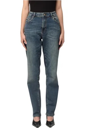 VERSACE Jeans, Dam, W26, Denim, Blå Broderad Logga Denim Jeans