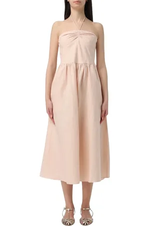 Armani Exchange Klänning, Dam, XS, Linne, Rosa Linne Midi Klänning Halterneck