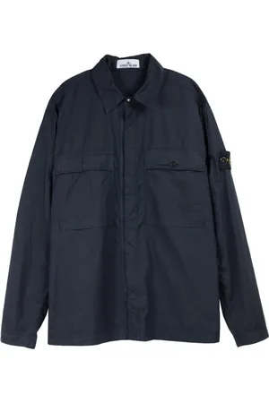 Stone Island Jacka, Herr, M, Bomull, Blå Stretch Bomull Overshirt Paracadute