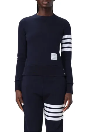 Thom Browne Sweatshirts & Hoodies, Dam, S, Bomull, Randig Crewneck Sweatshirt i Blå