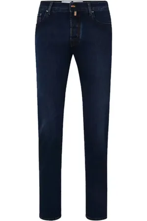 Jacob Cohen Jeans, Herr, W33, Mörkblå Bard Jeans med Kontrastsömmar