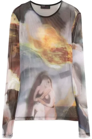 MUGLER Topp, Dam, S, Sunset Sees Mesh Top