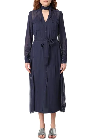Twin-Set Klänning, Dam, 2Xs, Polyester, Blå Elegant Midi Bältesklänning