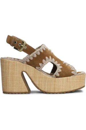 Mou Skor, Dam, 37 EU, Mocka, Raffia Platform med Backstrap