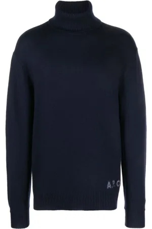 A.P.C. Stickade tröjor & koftor, Herr, S, Blå Walter Pullover: Stilfull turtleneckstickad tröja för män