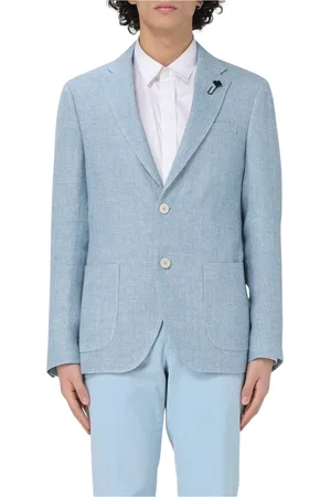 LARDINI Jacka, Herr, 3Xl, Linne, Blå Linne Blazer Fickor