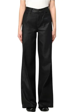7 for all Mankind Jeans, Dam, W28, Svarta Coated Wide Leg Jeans