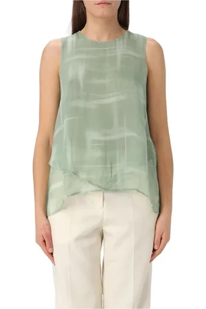 Armani Exchange Topp, Dam, XS, Grön Abstrakt Tryck Sidenblus