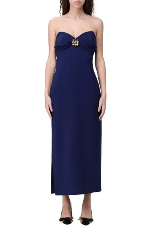 Elisabetta Franchi Klänning, Dam, L, Svart Strapless Midi Klänning med Sidoslits