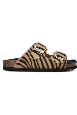 Scholl Skor, Dam, 41 EU, Läder, Beige Ponyhair Tofflor Noelle Print