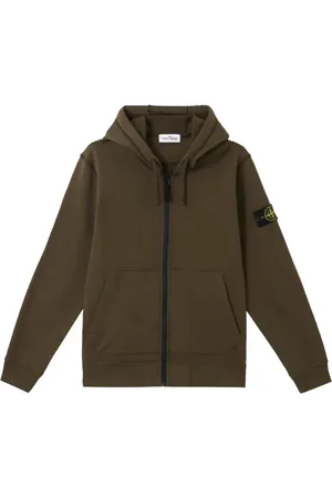 Stone Island Sweatshirts & Hoodies, Herr, XL, Bomull, Grön Bomullsfleece Hoodie med Dragkedja