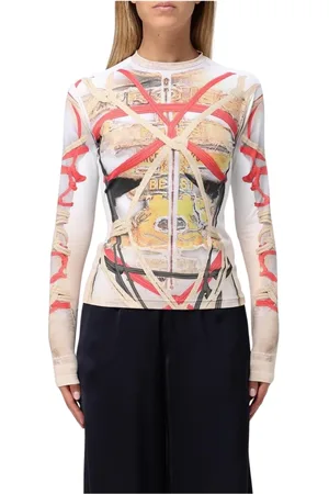 Y / PROJECT Topp, Dam, L, Beige Långärmad Topp med Reptryck