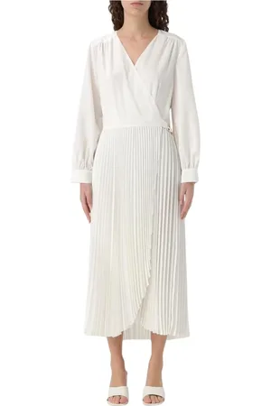 Twin-Set Klänning, Dam, XS, Polyester, Svart Veckad Wrap Midi Klänning