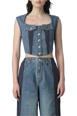 AMBUSH Topp, Dam, S, Denim, Blå Denim Knapp Topp