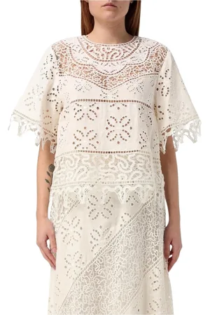ULLA JOHNSON Blusar & Skjortor , Dam, 2Xs, Linne, Vit Eyelet Linne Topp