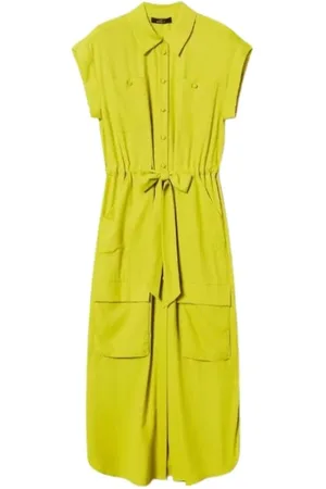 Twin-Set Klänning, Dam, S, Polyester, Lång chemisierklänning i crêpe