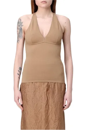 Max Mara Topp, Dam, XS, Brun Stickad Ärmlös Topp