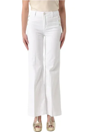 Liu Jo Jeans, Dam, W26, Bomull, Vita byxor med vida ben och guldiga knappar