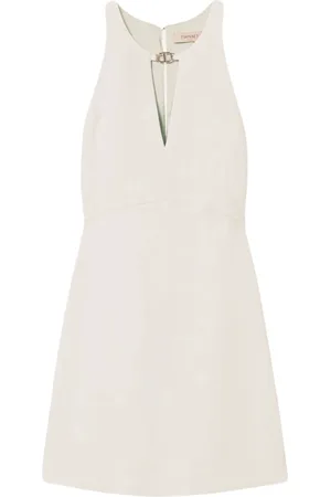 Twin-Set Klänning, Dam, S, Linne, Ivory Klänning med Metall T Detalj