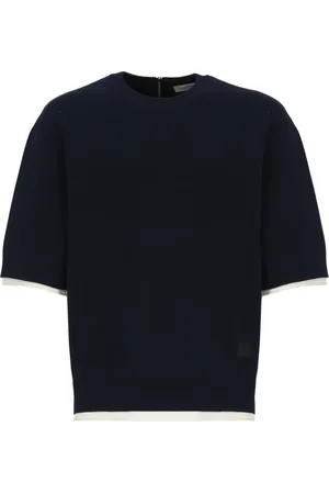 Lanvin Stickade tröjor & koftor, Herr, L, Bomull, Blå Crewneck Tröja med Dragkedja