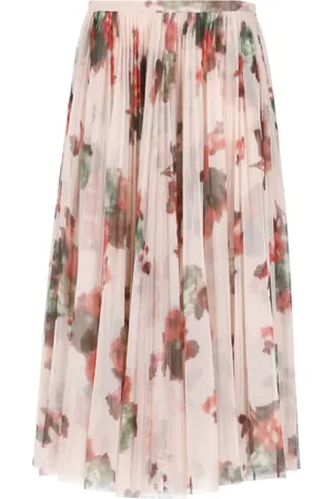 Serafini Kjol, Dam, S, Tyll, Rosa Blommig Tyllkjol i Midi-Längd
