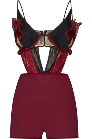 Nensi Dojaka Jumpsuits & Playsuits, Dam, S, Tyll, Bordeaux Klänningar med 3D Tylblommor
