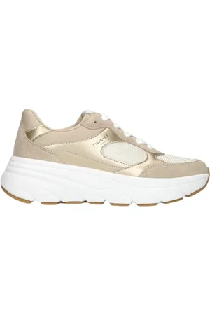 Twin-Set Skor, Dam, 36 EU, Läder, Gyllene platta sneakers med chunky sula