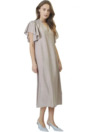 Co`Couture Klänning, Dam, S, Polyester, Volangklänning i Valnötfärg