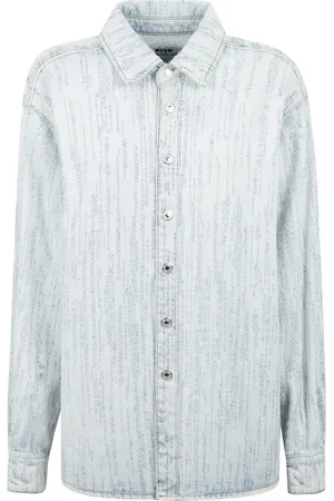 Msgm Skjorta, Herr, L, Denim, Förstörd denimskjorta med broderad logotyp